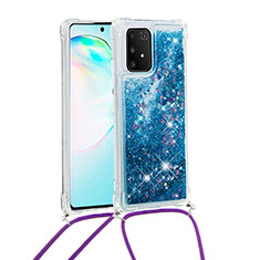 Silikon Hülle Handyhülle Gummi Schutzhülle Flexible Tasche Bling-Bling mit Schlüsselband Lanyard S03 für Samsung Galaxy S10 Lite Blau