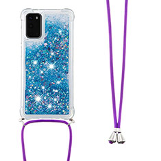 Silikon Hülle Handyhülle Gummi Schutzhülle Flexible Tasche Bling-Bling mit Schlüsselband Lanyard S03 für Samsung Galaxy S20 5G Blau