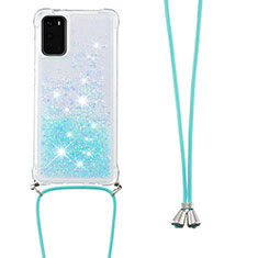 Silikon Hülle Handyhülle Gummi Schutzhülle Flexible Tasche Bling-Bling mit Schlüsselband Lanyard S03 für Samsung Galaxy S20 5G Hellblau