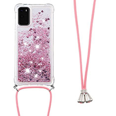 Silikon Hülle Handyhülle Gummi Schutzhülle Flexible Tasche Bling-Bling mit Schlüsselband Lanyard S03 für Samsung Galaxy S20 5G Rot