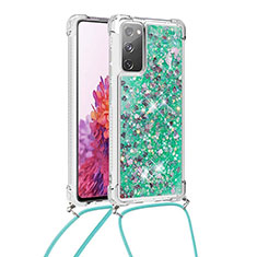 Silikon Hülle Handyhülle Gummi Schutzhülle Flexible Tasche Bling-Bling mit Schlüsselband Lanyard S03 für Samsung Galaxy S20 FE (2022) 5G Grün