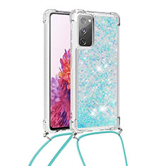 Silikon Hülle Handyhülle Gummi Schutzhülle Flexible Tasche Bling-Bling mit Schlüsselband Lanyard S03 für Samsung Galaxy S20 FE (2022) 5G Hellblau