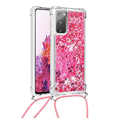 Silikon Hülle Handyhülle Gummi Schutzhülle Flexible Tasche Bling-Bling mit Schlüsselband Lanyard S03 für Samsung Galaxy S20 FE 4G Pink