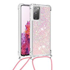 Silikon Hülle Handyhülle Gummi Schutzhülle Flexible Tasche Bling-Bling mit Schlüsselband Lanyard S03 für Samsung Galaxy S20 FE 4G Rosa