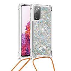 Silikon Hülle Handyhülle Gummi Schutzhülle Flexible Tasche Bling-Bling mit Schlüsselband Lanyard S03 für Samsung Galaxy S20 FE 4G Silber