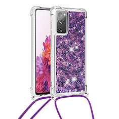 Silikon Hülle Handyhülle Gummi Schutzhülle Flexible Tasche Bling-Bling mit Schlüsselband Lanyard S03 für Samsung Galaxy S20 FE 4G Violett