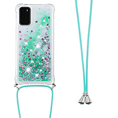 Silikon Hülle Handyhülle Gummi Schutzhülle Flexible Tasche Bling-Bling mit Schlüsselband Lanyard S03 für Samsung Galaxy S20 Grün