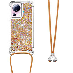 Silikon Hülle Handyhülle Gummi Schutzhülle Flexible Tasche Bling-Bling mit Schlüsselband Lanyard S03 für Xiaomi Civi 2 5G Gold