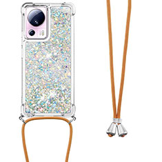 Silikon Hülle Handyhülle Gummi Schutzhülle Flexible Tasche Bling-Bling mit Schlüsselband Lanyard S03 für Xiaomi Civi 2 5G Silber