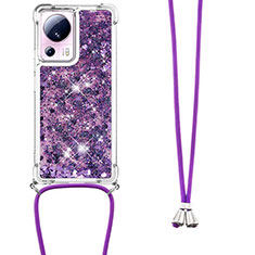 Silikon Hülle Handyhülle Gummi Schutzhülle Flexible Tasche Bling-Bling mit Schlüsselband Lanyard S03 für Xiaomi Civi 2 5G Violett