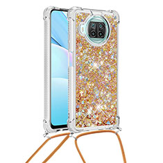 Silikon Hülle Handyhülle Gummi Schutzhülle Flexible Tasche Bling-Bling mit Schlüsselband Lanyard S03 für Xiaomi Mi 10i 5G Gold