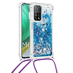 Silikon Hülle Handyhülle Gummi Schutzhülle Flexible Tasche Bling-Bling mit Schlüsselband Lanyard S03 für Xiaomi Mi 10T 5G Blau