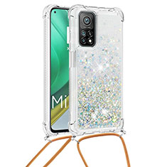 Silikon Hülle Handyhülle Gummi Schutzhülle Flexible Tasche Bling-Bling mit Schlüsselband Lanyard S03 für Xiaomi Mi 10T 5G Silber