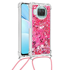 Silikon Hülle Handyhülle Gummi Schutzhülle Flexible Tasche Bling-Bling mit Schlüsselband Lanyard S03 für Xiaomi Mi 10T Lite 5G Pink