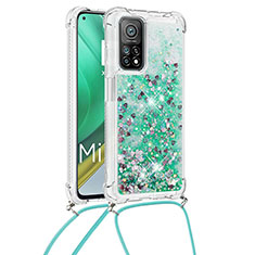 Silikon Hülle Handyhülle Gummi Schutzhülle Flexible Tasche Bling-Bling mit Schlüsselband Lanyard S03 für Xiaomi Mi 10T Pro 5G Grün