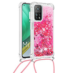 Silikon Hülle Handyhülle Gummi Schutzhülle Flexible Tasche Bling-Bling mit Schlüsselband Lanyard S03 für Xiaomi Mi 10T Pro 5G Pink