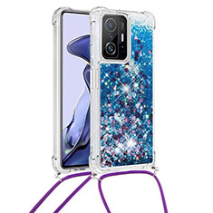 Silikon Hülle Handyhülle Gummi Schutzhülle Flexible Tasche Bling-Bling mit Schlüsselband Lanyard S03 für Xiaomi Mi 11T 5G Blau