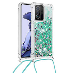 Silikon Hülle Handyhülle Gummi Schutzhülle Flexible Tasche Bling-Bling mit Schlüsselband Lanyard S03 für Xiaomi Mi 11T Pro 5G Grün