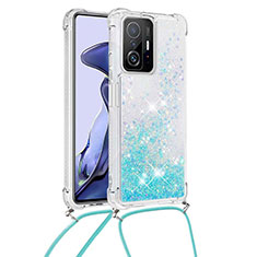 Silikon Hülle Handyhülle Gummi Schutzhülle Flexible Tasche Bling-Bling mit Schlüsselband Lanyard S03 für Xiaomi Mi 11T Pro 5G Hellblau