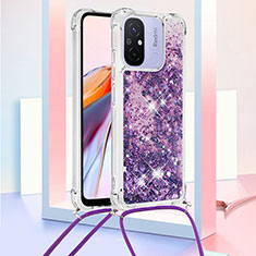 Silikon Hülle Handyhülle Gummi Schutzhülle Flexible Tasche Bling-Bling mit Schlüsselband Lanyard S03 für Xiaomi Redmi 11A 4G Violett