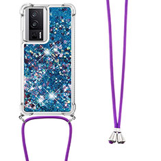 Silikon Hülle Handyhülle Gummi Schutzhülle Flexible Tasche Bling-Bling mit Schlüsselband Lanyard S03 für Xiaomi Redmi K60 5G Blau