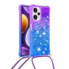 Silikon Hülle Handyhülle Gummi Schutzhülle Flexible Tasche Bling-Bling mit Schlüsselband Lanyard YB1 für Xiaomi Poco F5 5G Violett