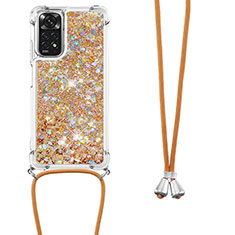 Silikon Hülle Handyhülle Gummi Schutzhülle Flexible Tasche Bling-Bling mit Schlüsselband Lanyard YB1 für Xiaomi Redmi Note 11 4G (2022) Gold