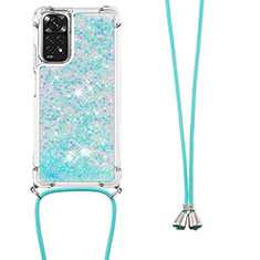 Silikon Hülle Handyhülle Gummi Schutzhülle Flexible Tasche Bling-Bling mit Schlüsselband Lanyard YB1 für Xiaomi Redmi Note 11 4G (2022) Hellblau