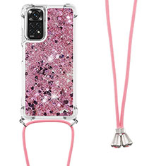 Silikon Hülle Handyhülle Gummi Schutzhülle Flexible Tasche Bling-Bling mit Schlüsselband Lanyard YB1 für Xiaomi Redmi Note 11 4G (2022) Helles Lila