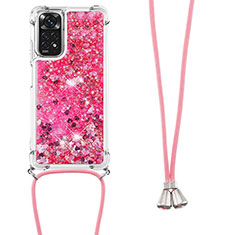 Silikon Hülle Handyhülle Gummi Schutzhülle Flexible Tasche Bling-Bling mit Schlüsselband Lanyard YB1 für Xiaomi Redmi Note 11 4G (2022) Pink