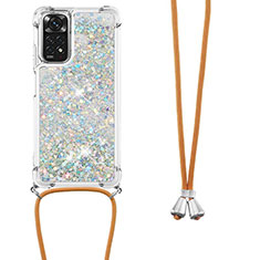 Silikon Hülle Handyhülle Gummi Schutzhülle Flexible Tasche Bling-Bling mit Schlüsselband Lanyard YB1 für Xiaomi Redmi Note 11 4G (2022) Silber