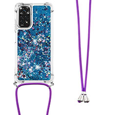 Silikon Hülle Handyhülle Gummi Schutzhülle Flexible Tasche Bling-Bling mit Schlüsselband Lanyard YB1 für Xiaomi Redmi Note 11S 4G Blau