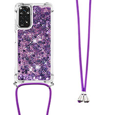 Silikon Hülle Handyhülle Gummi Schutzhülle Flexible Tasche Bling-Bling mit Schlüsselband Lanyard YB1 für Xiaomi Redmi Note 11S 4G Violett