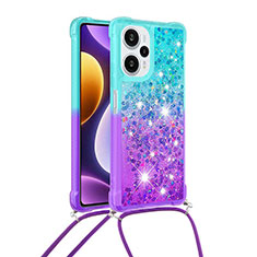 Silikon Hülle Handyhülle Gummi Schutzhülle Flexible Tasche Bling-Bling mit Schlüsselband Lanyard YB1 für Xiaomi Redmi Note 12 Turbo 5G Hellblau