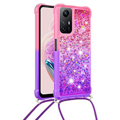 Silikon Hülle Handyhülle Gummi Schutzhülle Flexible Tasche Bling-Bling mit Schlüsselband Lanyard YB1 für Xiaomi Redmi Note 12S Pink