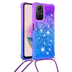 Silikon Hülle Handyhülle Gummi Schutzhülle Flexible Tasche Bling-Bling mit Schlüsselband Lanyard YB1 für Xiaomi Redmi Note 12S Violett