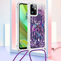 Silikon Hülle Handyhülle Gummi Schutzhülle Flexible Tasche Bling-Bling mit Schlüsselband Lanyard YB2 für Motorola Moto G Power 5G (2023) Violett