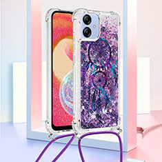 Silikon Hülle Handyhülle Gummi Schutzhülle Flexible Tasche Bling-Bling mit Schlüsselband Lanyard YB2 für Samsung Galaxy A04 4G Violett