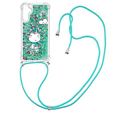 Silikon Hülle Handyhülle Gummi Schutzhülle Flexible Tasche Bling-Bling mit Schlüsselband Lanyard YB2 für Samsung Galaxy A34 5G Grün