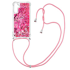 Silikon Hülle Handyhülle Gummi Schutzhülle Flexible Tasche Bling-Bling mit Schlüsselband Lanyard YB2 für Samsung Galaxy A34 5G Pink