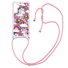 Silikon Hülle Handyhülle Gummi Schutzhülle Flexible Tasche Bling-Bling mit Schlüsselband Lanyard YB2 für Samsung Galaxy A34 5G Rosegold