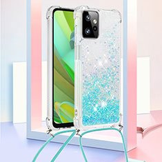 Silikon Hülle Handyhülle Gummi Schutzhülle Flexible Tasche Bling-Bling mit Schlüsselband Lanyard YB3 für Motorola Moto G Power 5G (2023) Hellblau