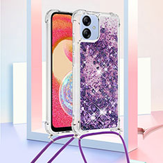 Silikon Hülle Handyhülle Gummi Schutzhülle Flexible Tasche Bling-Bling mit Schlüsselband Lanyard YB3 für Samsung Galaxy A04 4G Violett