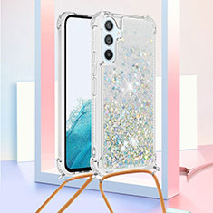 Silikon Hülle Handyhülle Gummi Schutzhülle Flexible Tasche Bling-Bling mit Schlüsselband Lanyard YB3 für Samsung Galaxy A54 5G Hellblau