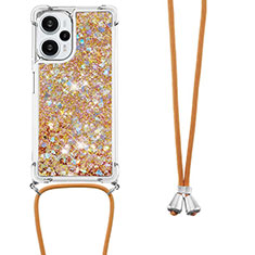 Silikon Hülle Handyhülle Gummi Schutzhülle Flexible Tasche Bling-Bling mit Schlüsselband Lanyard YB3 für Xiaomi Poco F5 5G Gold