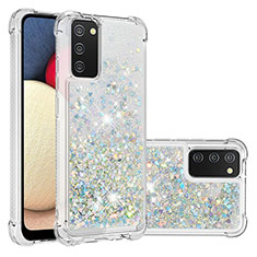 Silikon Hülle Handyhülle Gummi Schutzhülle Flexible Tasche Bling-Bling S01 für Samsung Galaxy A03s Silber