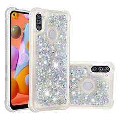 Silikon Hülle Handyhülle Gummi Schutzhülle Flexible Tasche Bling-Bling S01 für Samsung Galaxy A11 Silber