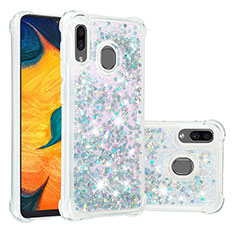 Silikon Hülle Handyhülle Gummi Schutzhülle Flexible Tasche Bling-Bling S01 für Samsung Galaxy A30 Silber