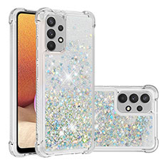 Silikon Hülle Handyhülle Gummi Schutzhülle Flexible Tasche Bling-Bling S01 für Samsung Galaxy A32 4G Silber