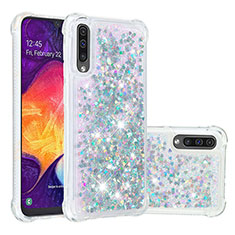 Silikon Hülle Handyhülle Gummi Schutzhülle Flexible Tasche Bling-Bling S01 für Samsung Galaxy A50 Silber